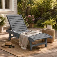 Outsunny Adjustable Lounge Chair, Outdoor Patio Chaise Recliner with Pull-out Tray and 2 Wheels(m-1)