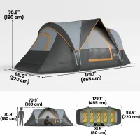 Outsunny 5 Person Family Tent, Outdoor Camping Tent with Lighting Hook, Carrying Bag for Camping, Hiking and Travelling, Black(m-3)