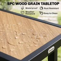Outsunny Outdoor Side Table with SPC Woodgrain Tabletop, Metal Patio Coffee Table for Outside Garden, Brown(m-4)