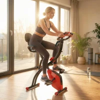 Soozier 3 in 1 Folding Exercise Bike, Foldable Stationary Bike with 8-Level Magnetic Resistance, Adjustable Seat, Red(m-1)