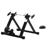 Soozier Foldable Indoor Bike Trainer, Stationary Bicycle Stand for Riding Exercise, 26-28" & 700C Wheels, Quick Release Skewer & Front Wheel Riser Block Included, Black(m-11)
