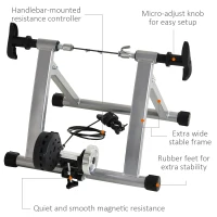 Soozier Bike Trainer Magnetic Bicycle Stand Indoor Exerciser w/ Quick Release Skewer, 5 Levels Resistance Silver(m-5)