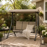 Outsunny 3 Person Porch Swing Outdoor Swing Chair with High Back Design, Side Pouches and Adjustable Canopy, Brown(m-1)