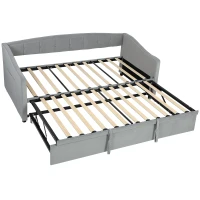 HOMCOM Upholstered Twin Size Trundle Bed, Velvet Twin to King Day Bed with Pop Up Trundle, Headboard and 2 Pockets, Light Grey(m-2)