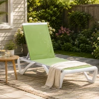 Outsunny Outdoor Chaise Lounge Chair, Patio Aluminum Tanning Chair with 5-Level Adjustable Back, Portable Wheels, Breathable Mesh Fabric, for Pool, Deck, Garden, Green(m-12)