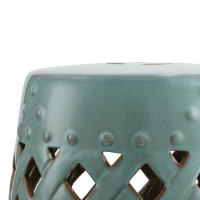 Outsunny 12.4" x 17.9" Ceramic Garden Stool with Woven Lattice Design, Indoor & Outdoor Decorative Accent Stool, Blue(m-10)