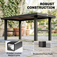 Outsunny Outdoor Side Table with SPC Woodgrain Tabletop, Metal Patio Coffee Table for Outside Garden, Brown(m-5)