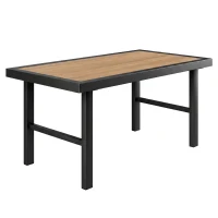 Outsunny Outdoor Side Table with SPC Woodgrain Tabletop, Metal Patio Coffee Table for Outside Garden, Brown(m-11)