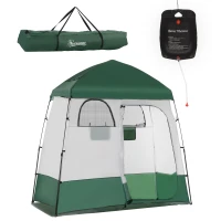 Outsunny Two Room Pop Up Shower Tent with Shower Bag, Floor and Carry Bag, Green(m-1)