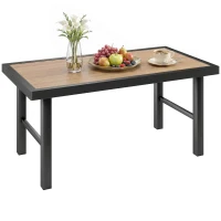 Outsunny Outdoor Side Table with SPC Woodgrain Tabletop, Metal Patio Coffee Table for Outside Garden, Brown(m-13)