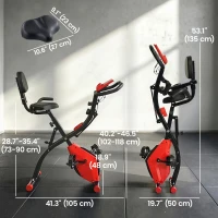 Soozier 3 in 1 Folding Exercise Bike, Foldable Stationary Bike with 8-Level Magnetic Resistance, Adjustable Seat, Red(m-3)