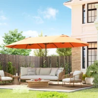 Outsunny 15' Outdoor Patio Umbrella with Twin Canopy Sunshade Steel Table Umbrella with Lift Crank Orange(m-1)