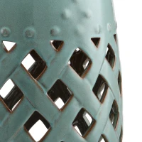 Outsunny 12.4" x 17.9" Ceramic Garden Stool with Woven Lattice Design, Indoor & Outdoor Decorative Accent Stool, Blue(m-9)
