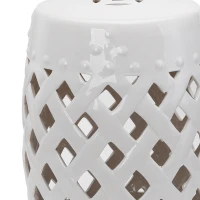 Outsunny 12.4" x 17.9" Ceramic Garden Stool with Woven Lattice Design, Indoor & Outdoor Decorative Accent Stool, White(m-9)