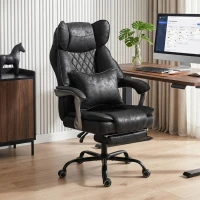 HOMCOM Executive Office Chair, Leathaire Big and Tall Office Chair 400 lbs with Wide Seat, Reclining, Lumbar Support, Black(m-1)