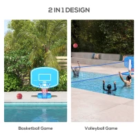 Soozier 2-in-1 Pool Basketball Hoop Poolside & Volleyball Set, Portable Basketball Hoop with Fillable Base(m-4)