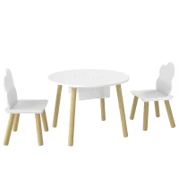 Qaba 3 Pieces Kids Table and Chair Set, Activity Table and Chair Set with Cloud-Shaped Chairs, Mesh Bag(m-2)