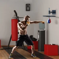 Soozier Speed Bag Boxing Punching Bag Wall Mount Height Adjustable, MMA, Martial Arts, and Boxing Equipment for Training at Home, Heavy-Duty Steel Platform, Strong PVC Leather, 9" H x 7" Dia.(m-2)
