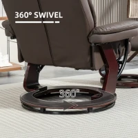 HOMCOM Swivel Recliner with Ottoman, PU Leather Reclining Chair with Footrest, for Living Room, Bedroom, Dark Brown(m-5)