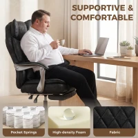 HOMCOM Executive Office Chair, Leathaire Big and Tall Office Chair 400 lbs with Wide Seat, Reclining, Lumbar Support, Black(m-5)