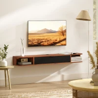 HOMCOM 55" Floating TV Stand for TVs up to 60 Inch, Wall Mounted Media Console with Flip Drawer and 2 Open Shelves, Walnut(m-7)