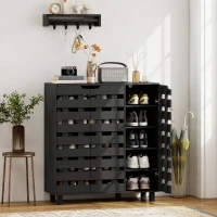 HOMCOM Shoe Cabinet, 17-20 Pairs Shoe Storage Cabinet with Hollowed-Out Doors, Black(m-1)