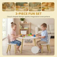 Qaba 3 Pieces Kids Table and Chair Set, Activity Table and Chair Set with Cloud-Shaped Chairs, Mesh Bag(m-4)