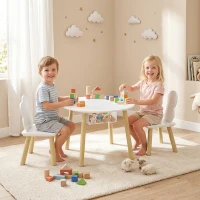 Qaba 3 Pieces Kids Table and Chair Set, Activity Table and Chair Set with Cloud-Shaped Chairs, Mesh Bag(m-8)