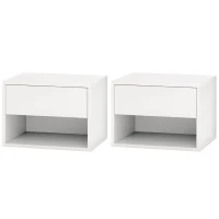 HOMCOM Floating Nightstand Set of 2, Wall Mounted Bedside Table with Drawer for Bedroom, White(m-2)