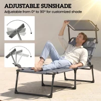 Outsunny 2 Pcs Outdoor Lounge Chair, 4 Position Adjustable Backrest, Folding, Cushioned w/ Sun Shade Roof & Pillow, Gray(m-6)
