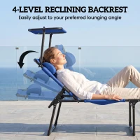 Outsunny Folding Chaise Lounge with Adjustable Sunroof, Outdoor Quick Dry Padded Tanning Chairs with Headrest, Reclining Back Outdoor Lounge Chair, for Beach, Yard, Patio, Blue(m-5)