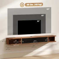 HOMCOM 55" Floating TV Stand for TVs up to 60 Inch, Wall Mounted Media Console with Flip Drawer and 2 Open Shelves, Walnut(m-3)