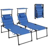 Outsunny Folding Chaise Lounge with Adjustable Sunroof, Outdoor Quick Dry Padded Tanning Chairs with Headrest, Reclining Back Outdoor Lounge Chair, for Beach, Yard, Patio, Blue(m-9)