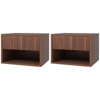 HOMCOM Floating Nightstand Set of 2, Wall Mounted Bedside Table with Drawer for Bedroom, Brown(m-2)