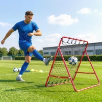 HOMCOM Volleyball Rebounder Net Football Training Aid Kickback Target Play Red(m-9)
