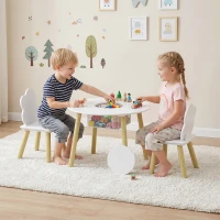 Qaba 3 Pieces Kids Table and Chair Set, Activity Table and Chair Set with Cloud-Shaped Chairs, Mesh Bag(m-1)