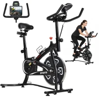 Soozier Exercise Bike, Stationary Bike with LCD Display, Indoor Cycling Bike for Home Workout, with 6kg Flywheel, Black(m-9)