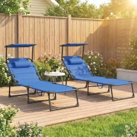 Outsunny Folding Chaise Lounge with Adjustable Sunroof, Outdoor Quick Dry Padded Tanning Chairs with Headrest, Reclining Back Outdoor Lounge Chair, for Beach, Yard, Patio, Blue(m-1)