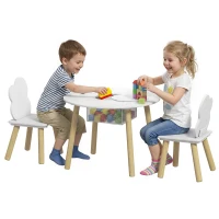 Qaba 3 Pieces Kids Table and Chair Set, Activity Table and Chair Set with Cloud-Shaped Chairs, Mesh Bag(m-13)