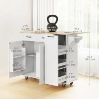 HOMCOM Kitchen Island on Wheels with Wood Drop Leaf, Charging Station, Rolling Kitchen Cart with Adjustable Shelf, White(m-3)