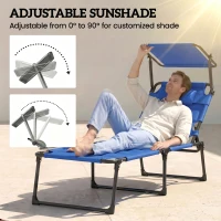 Outsunny Folding Chaise Lounge with Adjustable Sunroof, Outdoor Quick Dry Padded Tanning Chairs with Headrest, Reclining Back Outdoor Lounge Chair, for Beach, Yard, Patio, Blue(m-6)