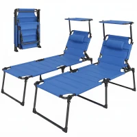 Outsunny Folding Chaise Lounge with Adjustable Sunroof, Outdoor Quick Dry Padded Tanning Chairs with Headrest, Reclining Back Outdoor Lounge Chair, for Beach, Yard, Patio, Blue(m-2)