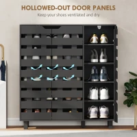 HOMCOM Shoe Cabinet, 17-20 Pairs Shoe Storage Cabinet with Hollowed-Out Doors, Black(m-6)