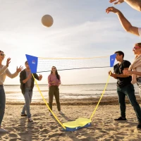 HOMCOM Portable Badminton Net Set with 9.5x5 ft Net, Foldable Badminton Net with 2 Shuttlecocks, 2 Badminton Rackets and 1 Suitcase, for Indoor Outdoor, Beach, Backyard(m-9)
