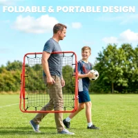 HOMCOM Volleyball Rebounder Net Football Training Aid Kickback Target Play Red(m-6)