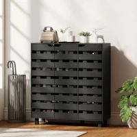 HOMCOM Shoe Cabinet, 17-20 Pairs Shoe Storage Cabinet with Hollowed-Out Doors, Black(m-8)
