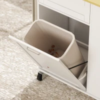 HOMCOM Rolling Kitchen Island with Trash Can Storage, Kitchen Island on Wheels with Spice & Rack, Drawer for Kitchen, White(m-11)