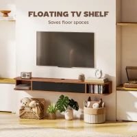 HOMCOM 55" Floating TV Stand for TVs up to 60 Inch, Wall Mounted Media Console with Flip Drawer and 2 Open Shelves, Walnut(m-4)