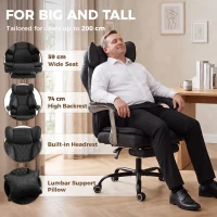 HOMCOM Executive Office Chair, Leathaire Big and Tall Office Chair 400 lbs with Wide Seat, Reclining, Lumbar Support, Black(m-4)