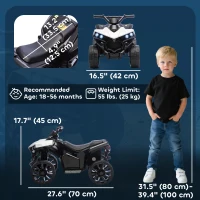 Qaba 6V Kids ATV, 4 Wheeler Electric Ride on Car with Music and LED Headlights, for Ages 18-56 Months Boys and Girls, White(m-3)